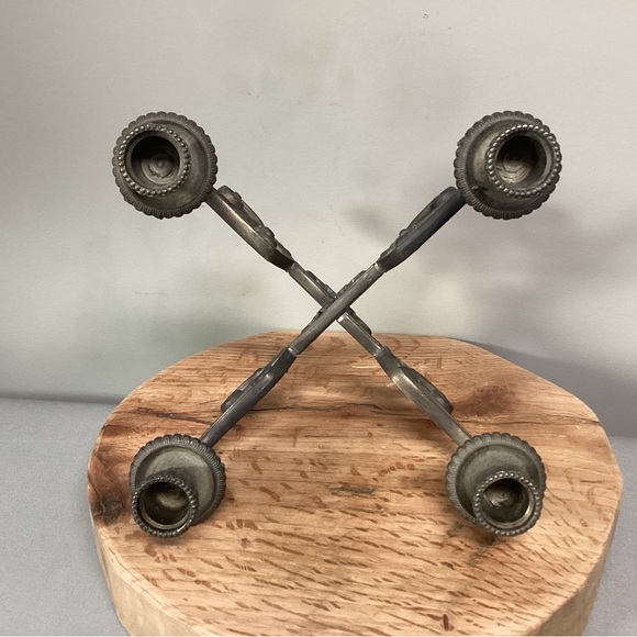 Vintage Pewter Metal Alloy 4 Prong Taper Candle Holder - Aged Look / Excellent - Picture 5 of 9